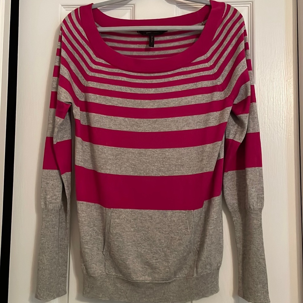 BCBGMaxAzria Pink and Gray striped cashmere blend sweater